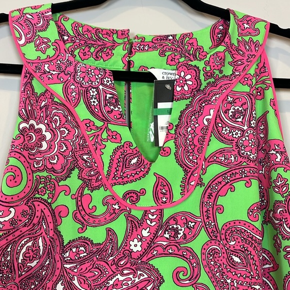 NWT Crown and Ivy Pink Green Paisley Size‎ Large Dress V Neckline Sleeveless - Picture 6 of 7